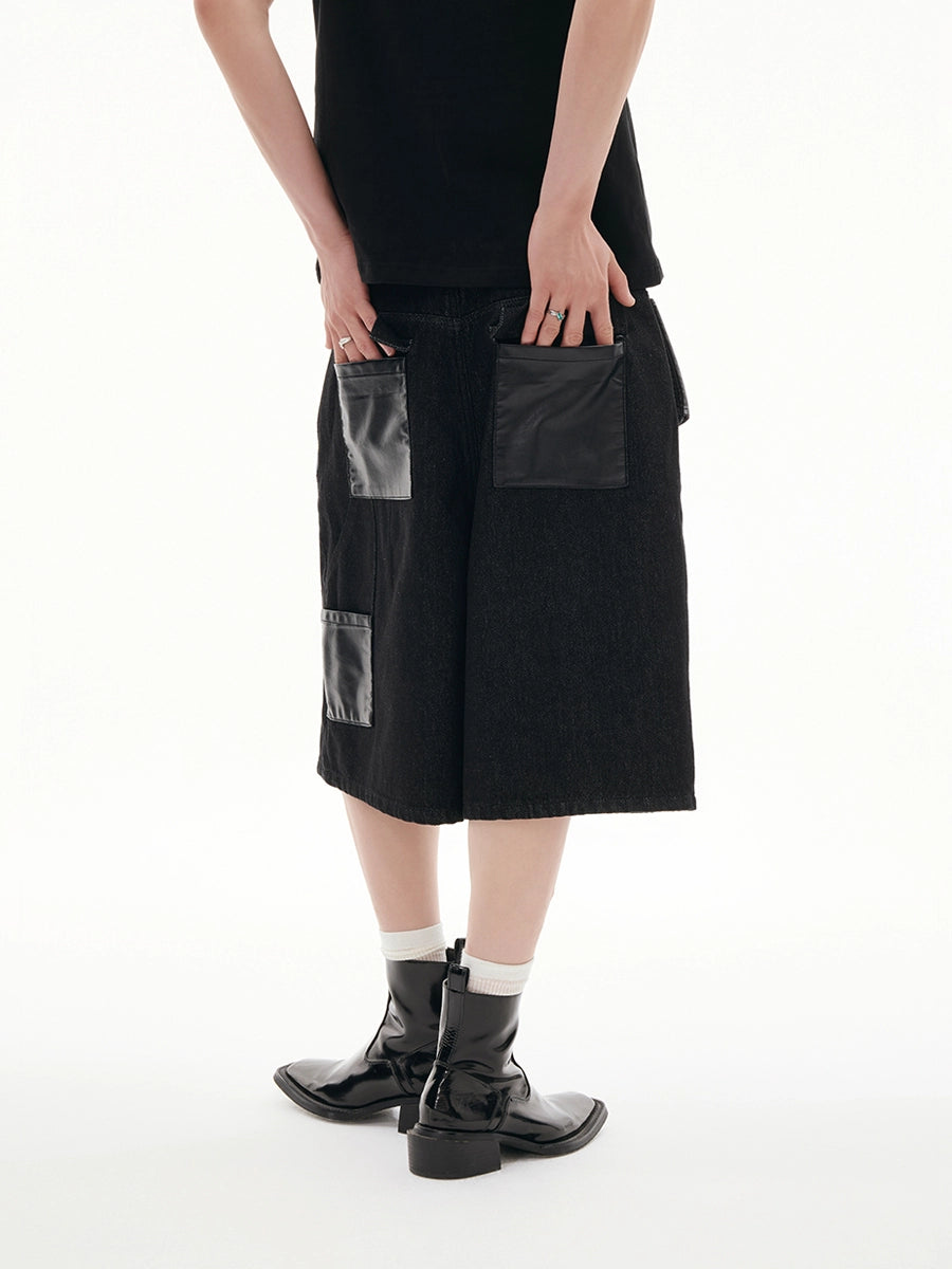 LEATHER MIX LOOSE DENIM