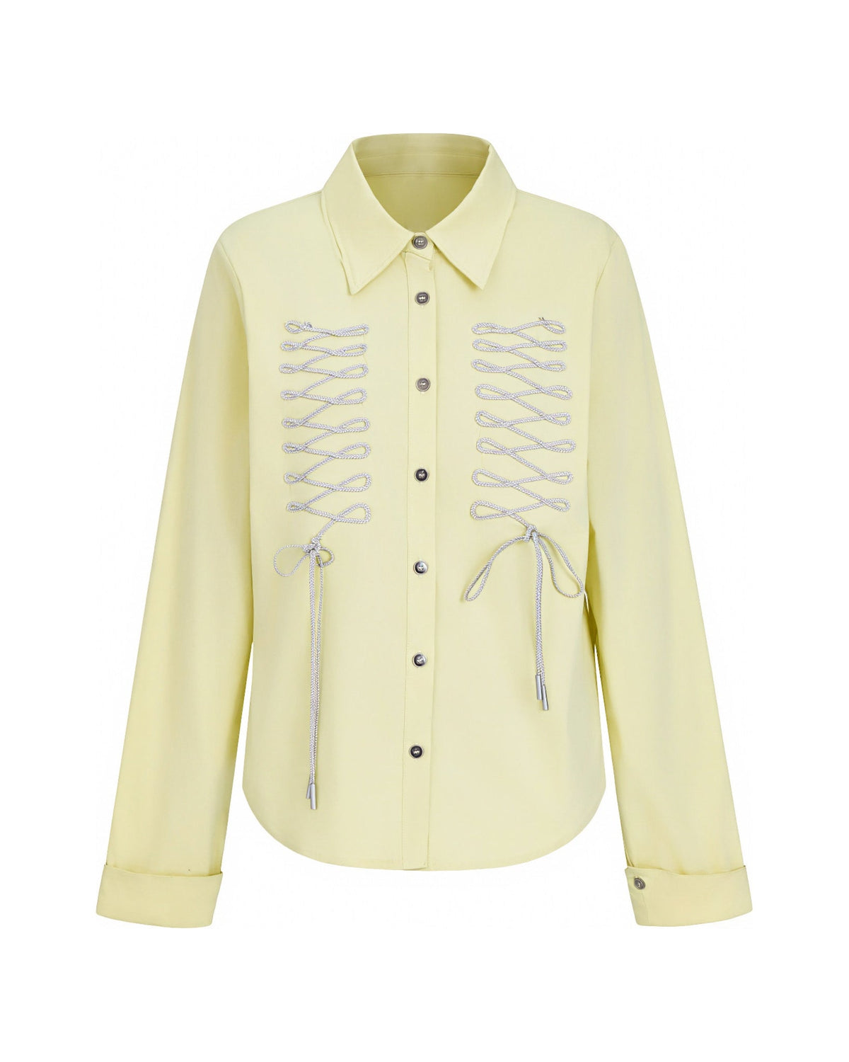 DRAWSTRING CINCHED BOW COLLAR SHIRT