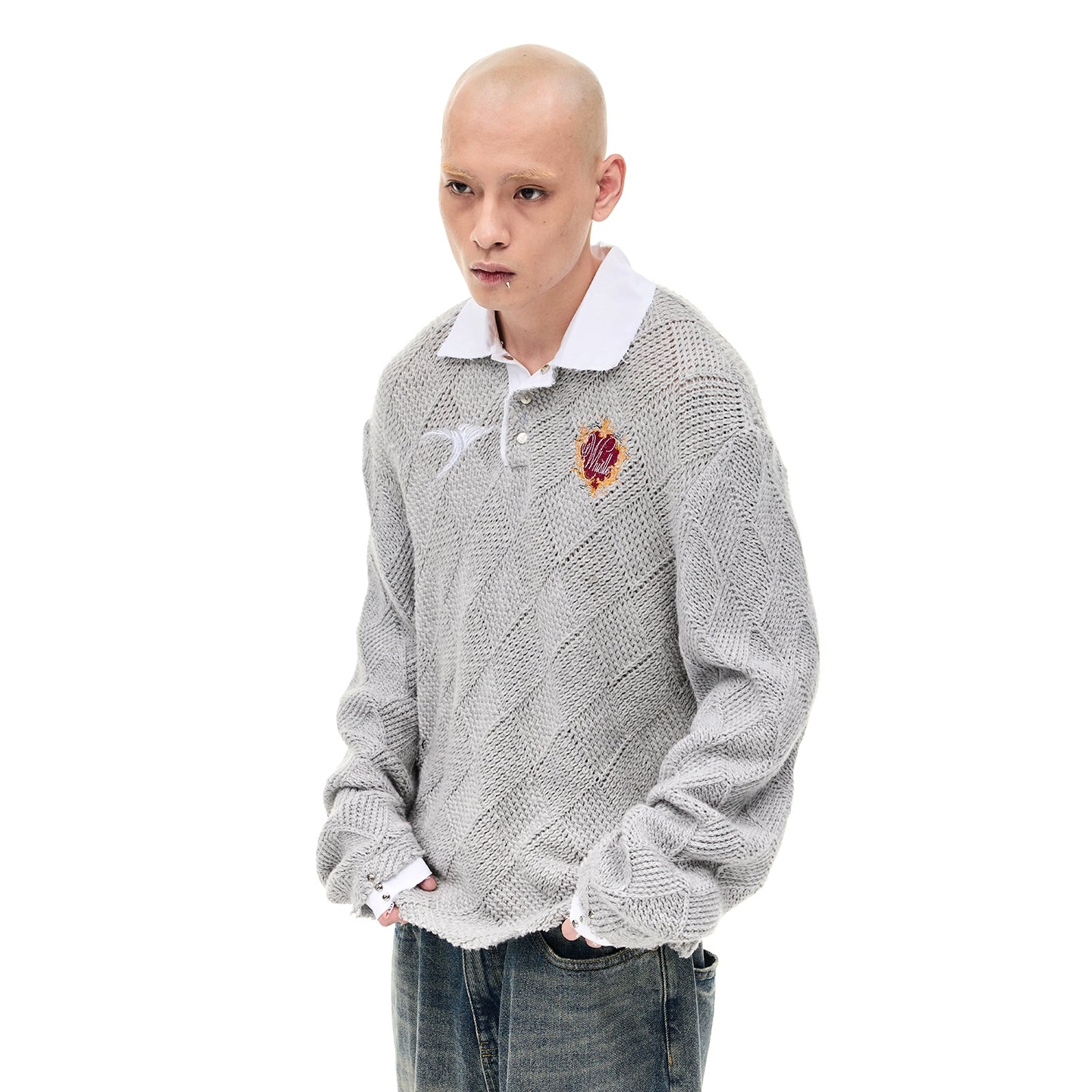 DIAMOND KNIT POLO SWEATER