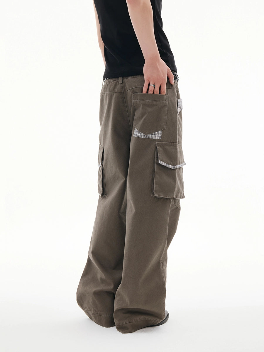RETRO PLAID PATCH WORK PANTS