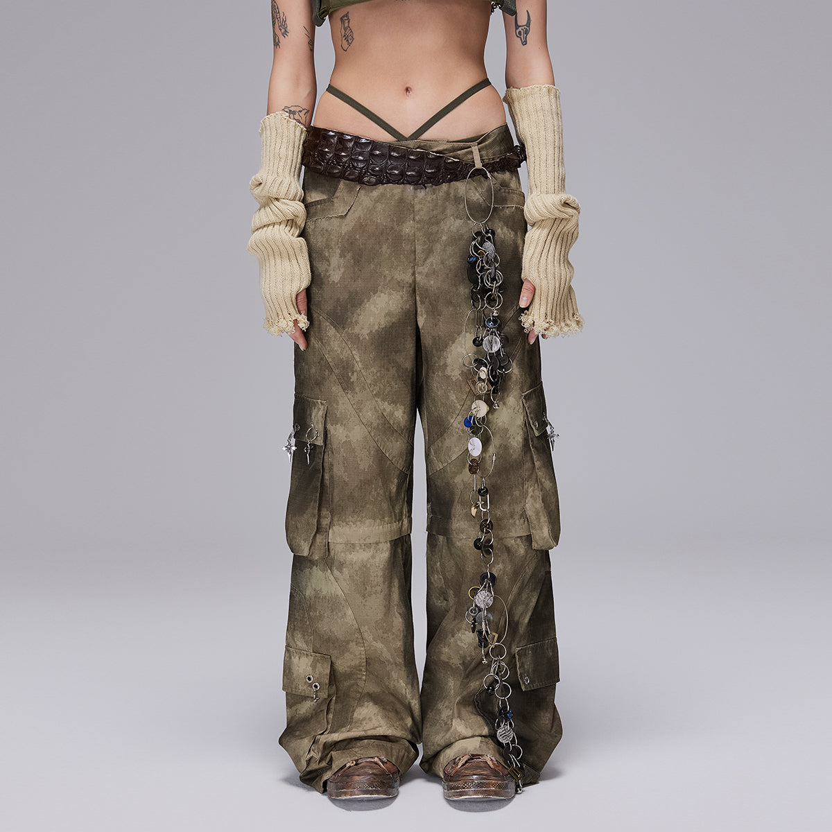 CAMO DETACHABLE ZIPPER WOVEN TROUSERS