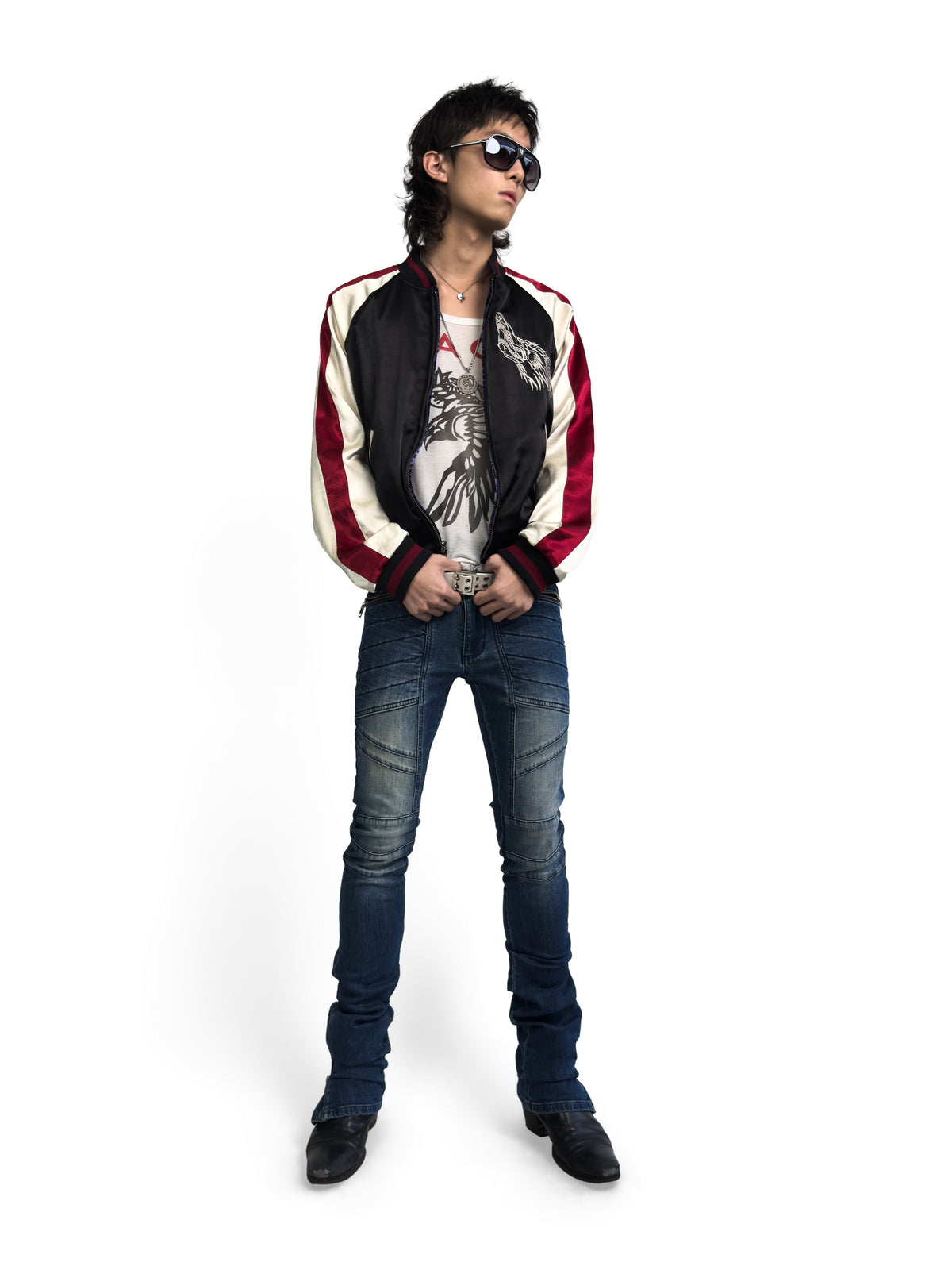 MULTI PANEL ANKLE ZIP JEANS