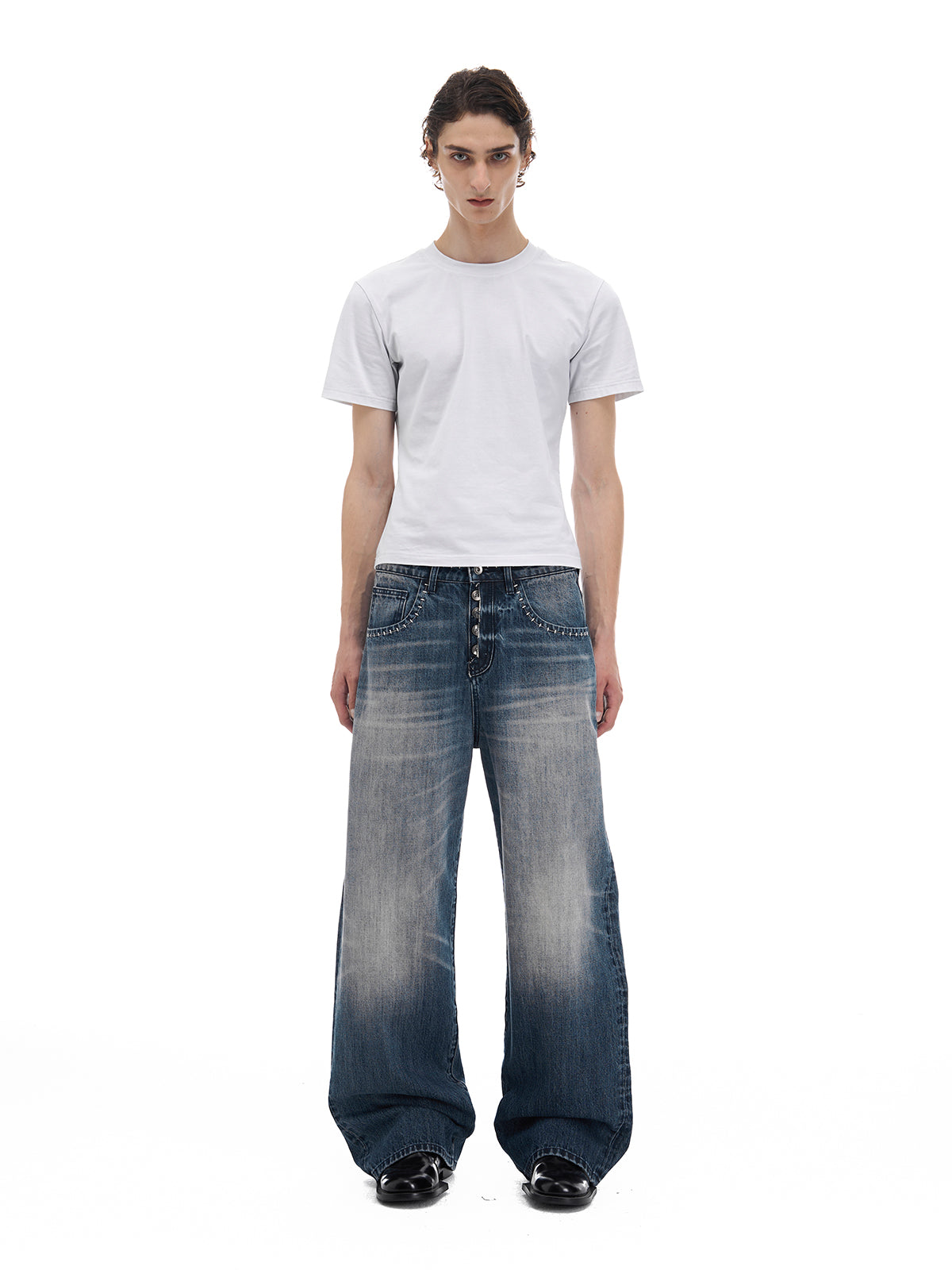 HEAVY WASHED DOT STITCH JEANS