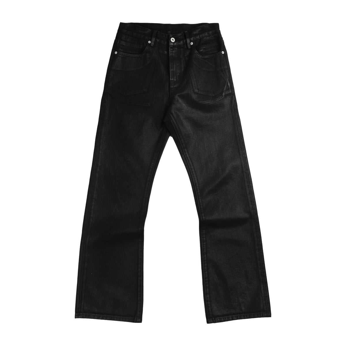 WAX COATED BOOTCUT DENIM JEANS