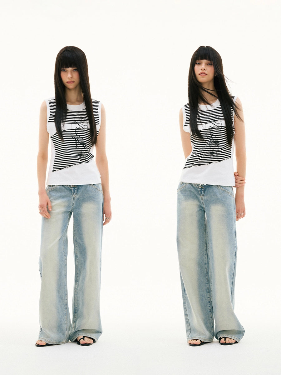 SLANT BREASTED LOW RISE JEANS