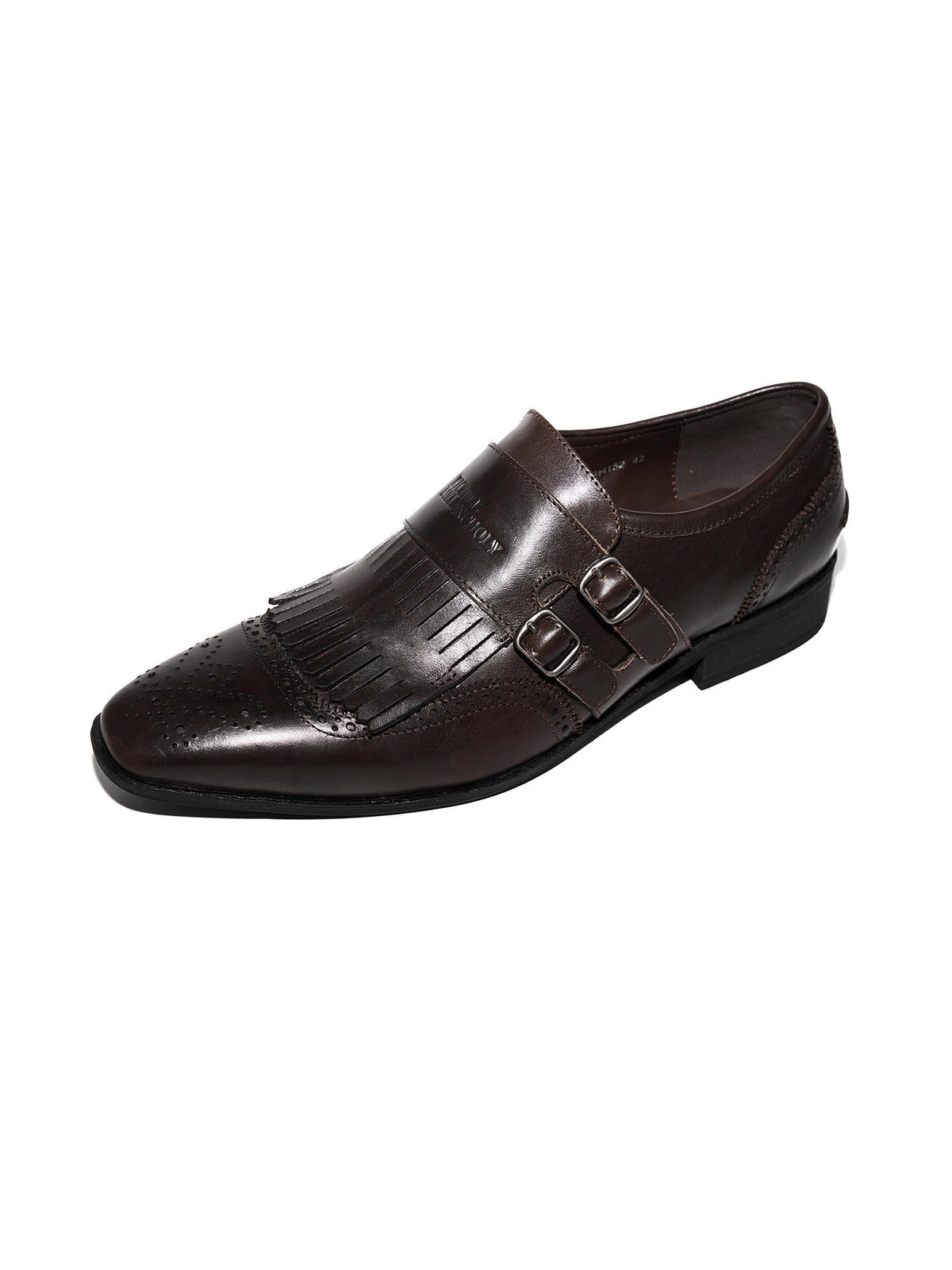EBONY WAXED CARVED MONK SHOES