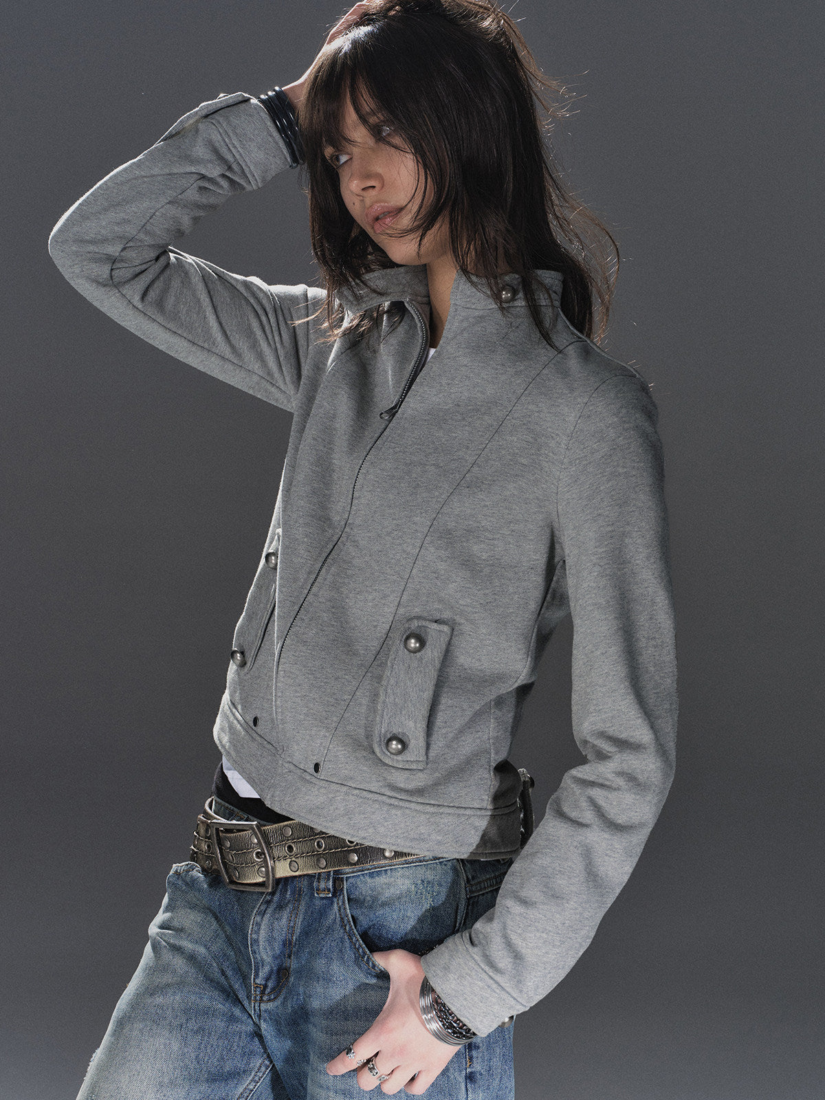 ASH METAL BUCKLE CROPPED JACKET