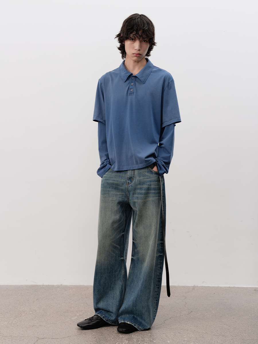 GRADIENT FAKE LAYERED POLO SHIRT