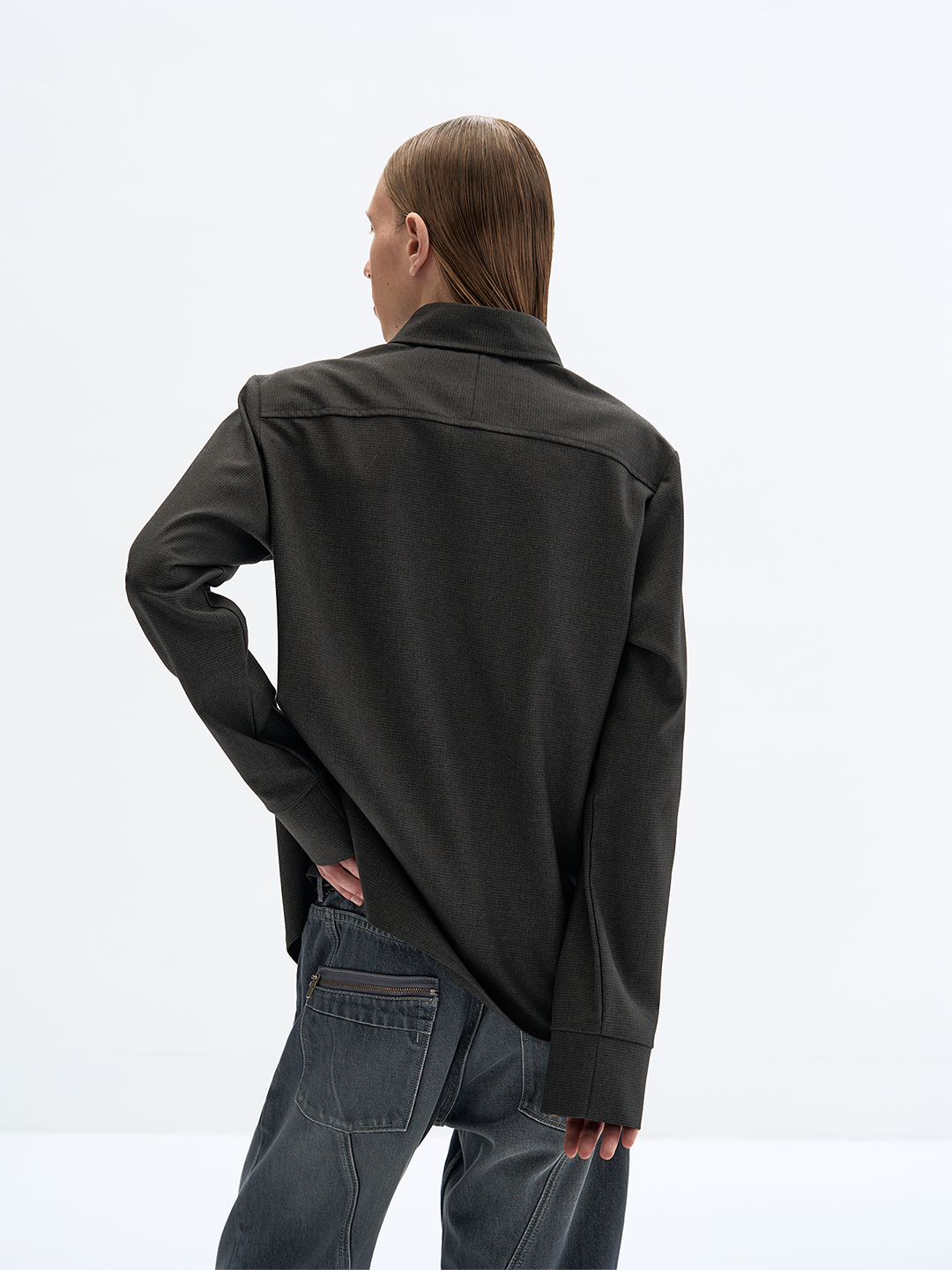 GREY JEWEL BUTTON TEXTURED SHIRT