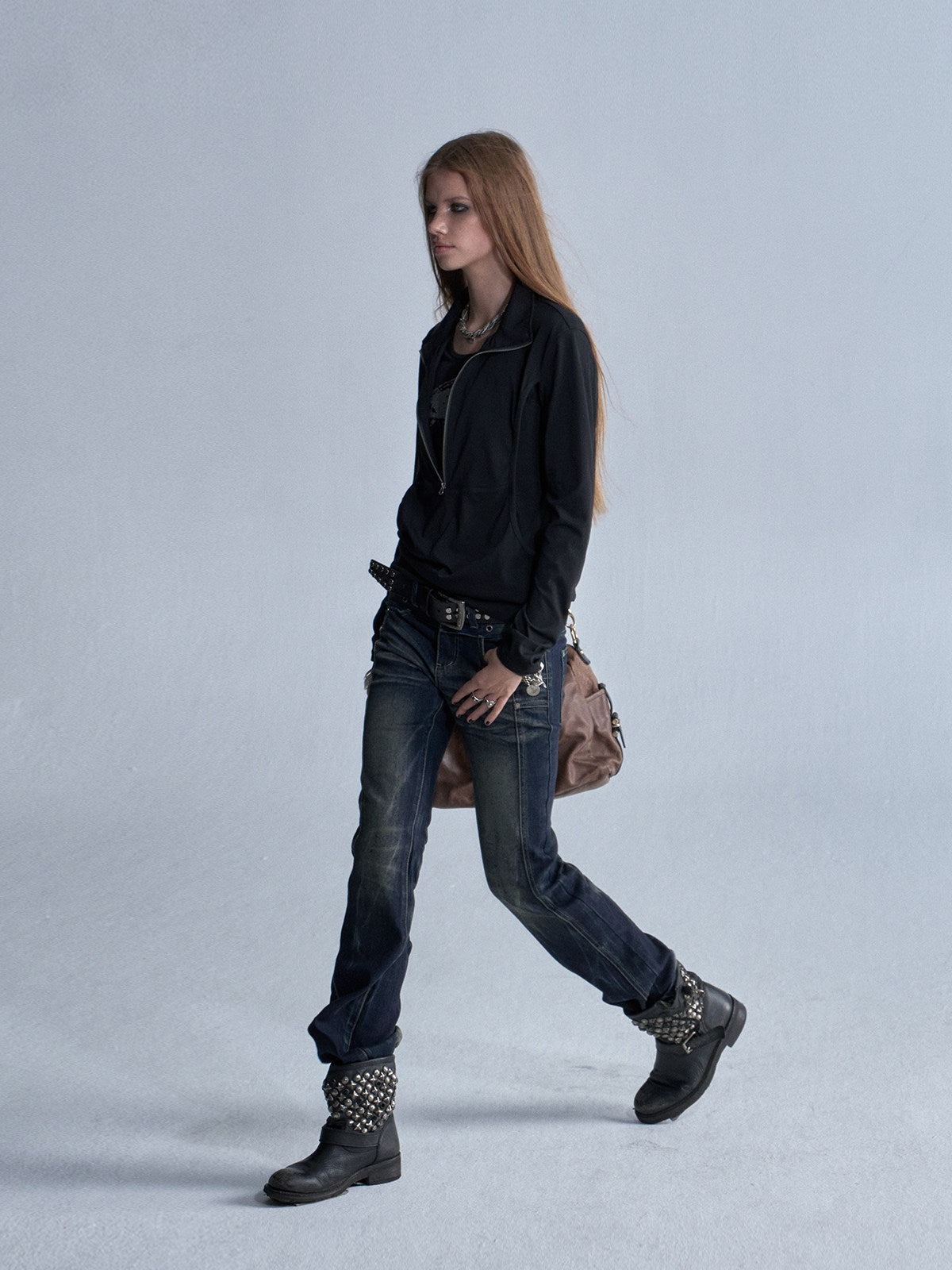 SHINY STAND COLLAR FAUX ZIP TOP