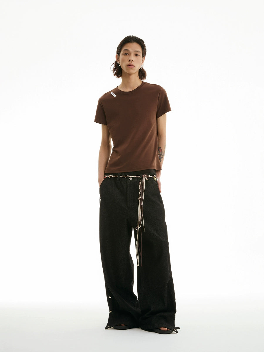 ADJUSTABLE HEM WIDE STRAIGHT DENIM
