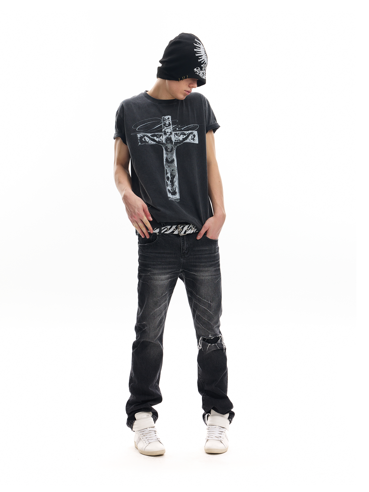 CROSS PRINT WASHED SHORT SLEEVE