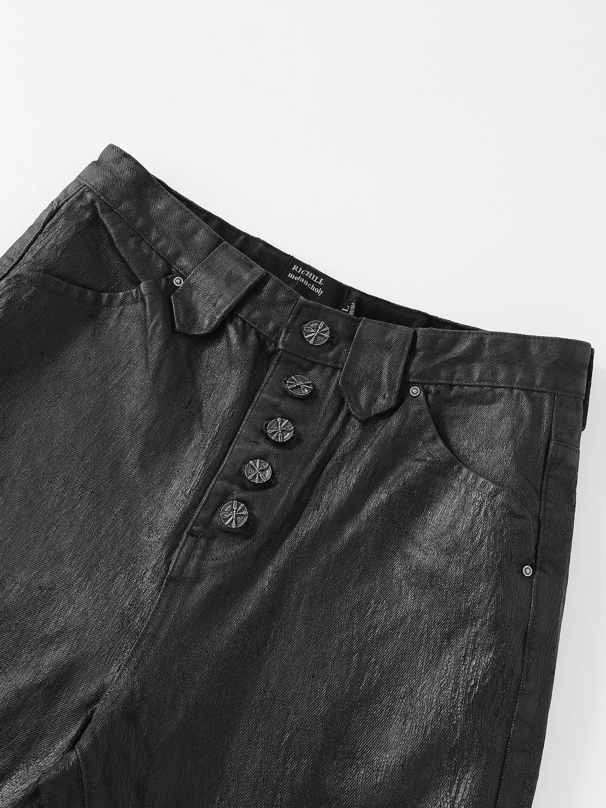 BLACK WAXED CRACKLE BOOTCUT JEANS