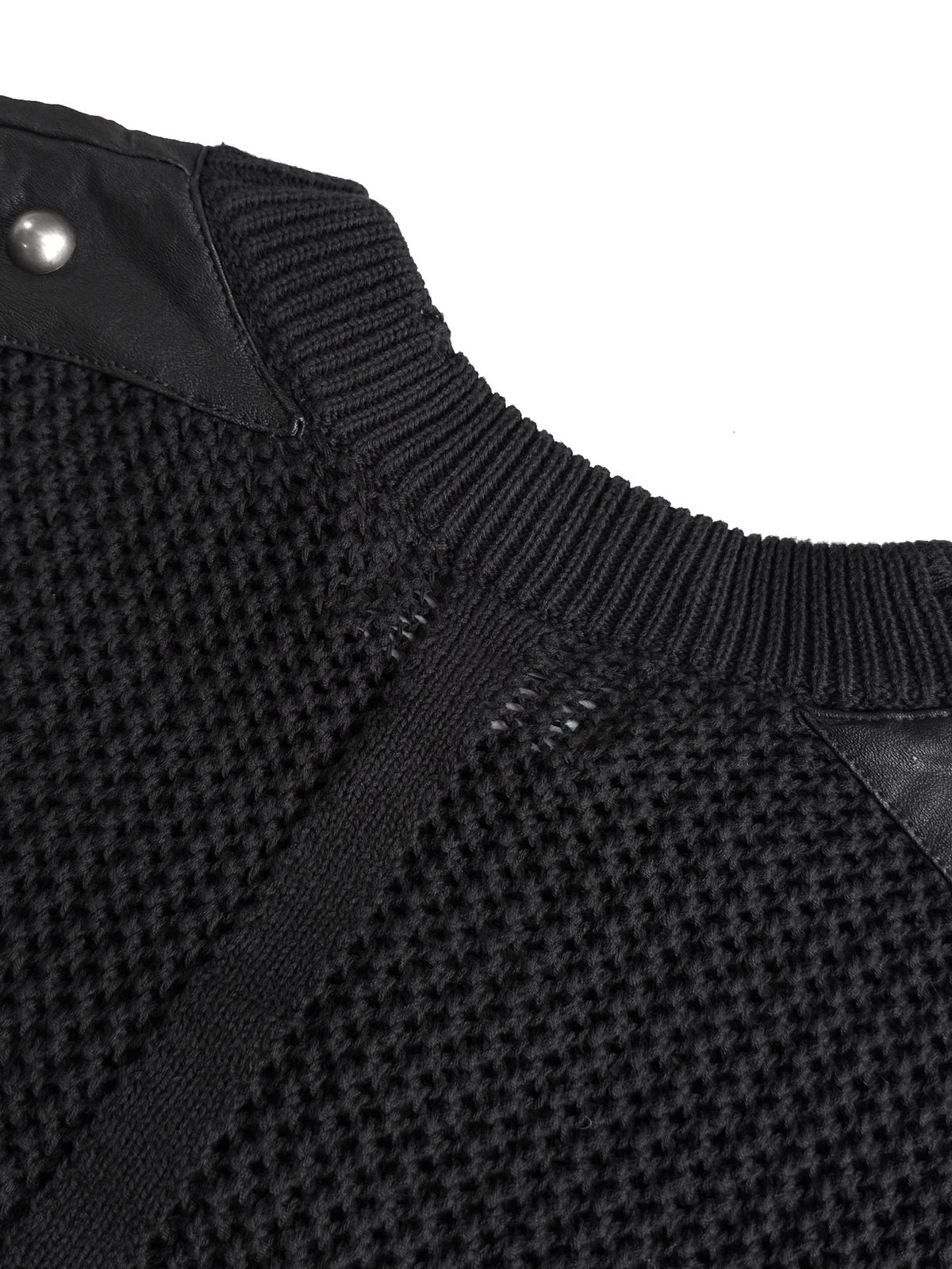 RIVETED ZIP LEATHER KNIT PULLOVER