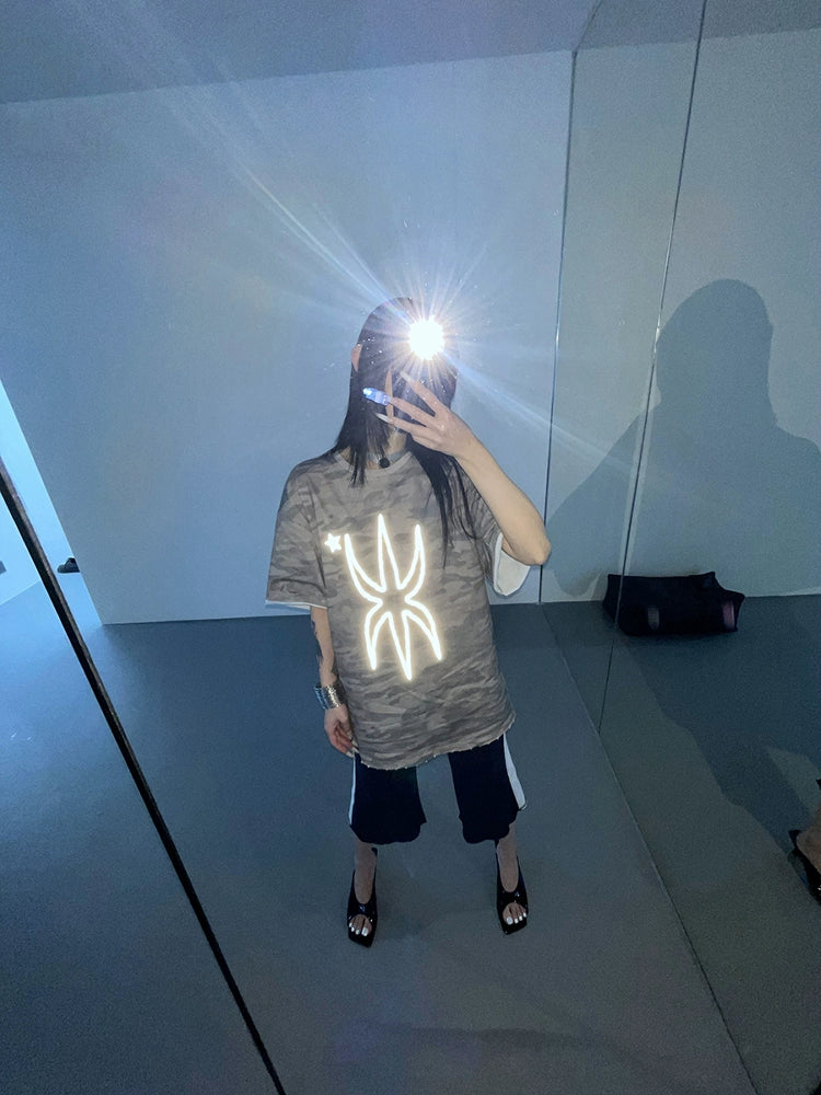 REFLECTIVE CAMO DISTRESSED TEE