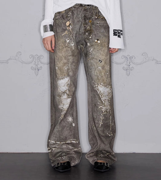 DIGITAL PRINT STRAIGHT DENIM PANTS