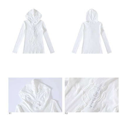 SWIRL MESH HOODED SLIM TOP