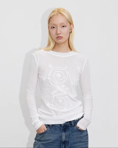SWIRL MESH HOODED SLIM TOP