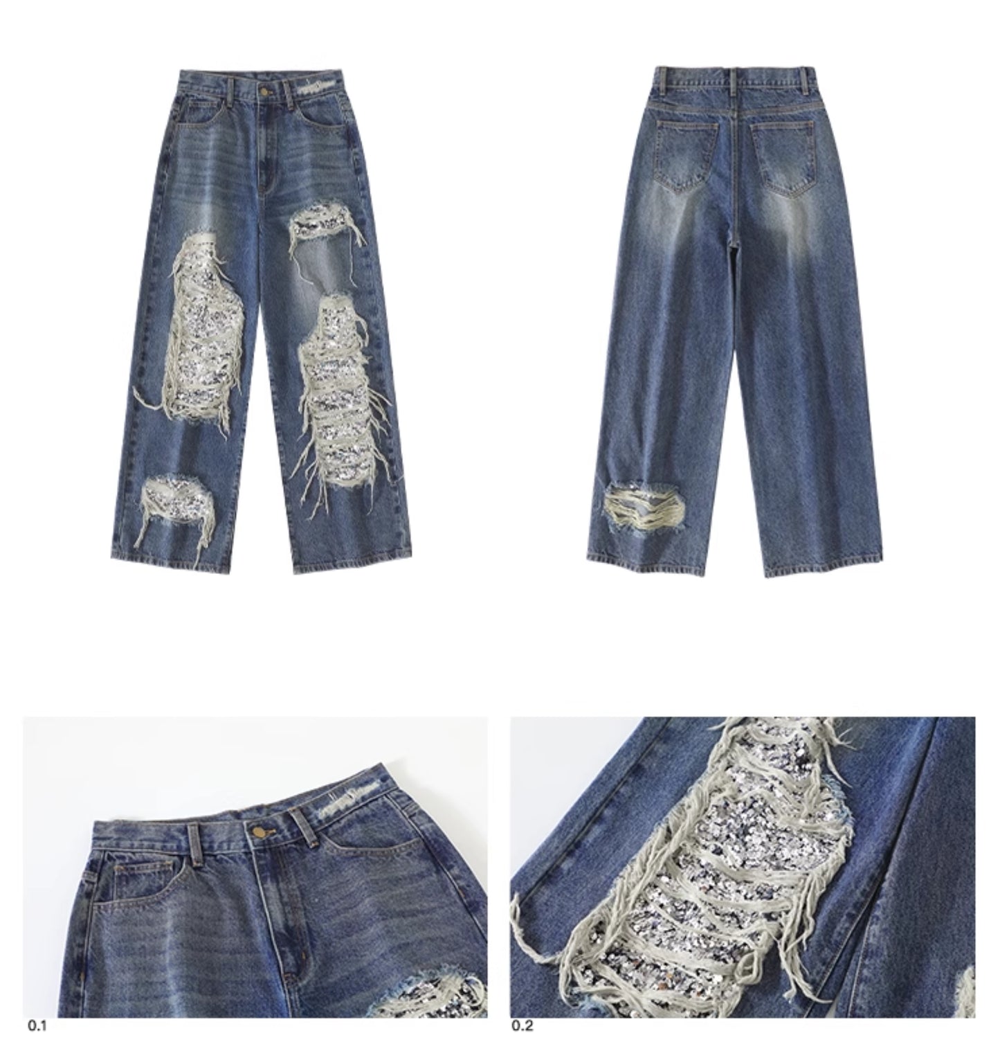SEQUIN ACCENT DESTROYED JEANS