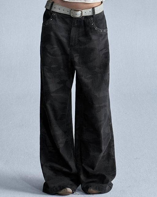 WIDE LEG MULTI POCKET CAMO PANTS