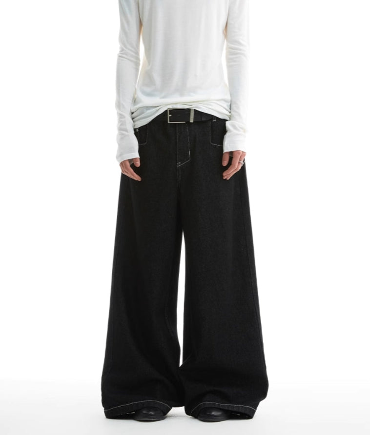 TOPSTITCHED LOOSE STRAIGHT WIDE JEANS