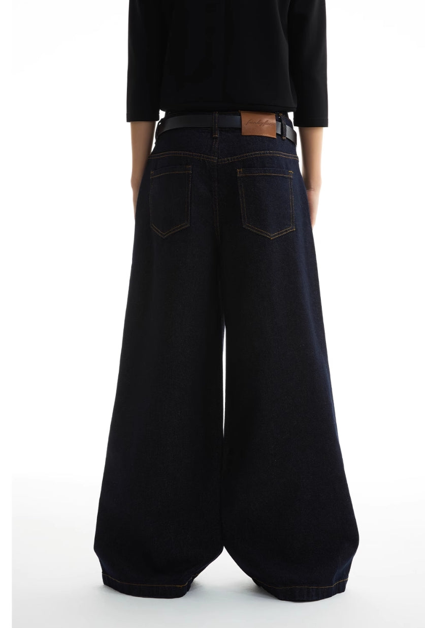 TOPSTITCHED LOOSE STRAIGHT WIDE JEANS
