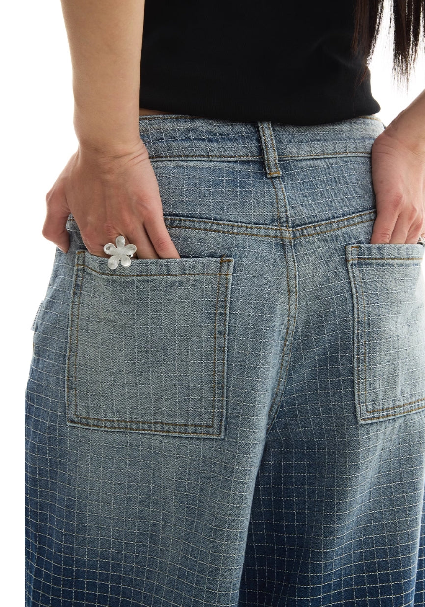 GRADIENT BLUE PLAID LINE JEANS