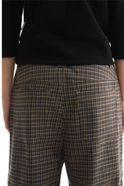 KHAKI PLAID STRAIGHT SUIT TROUSERS