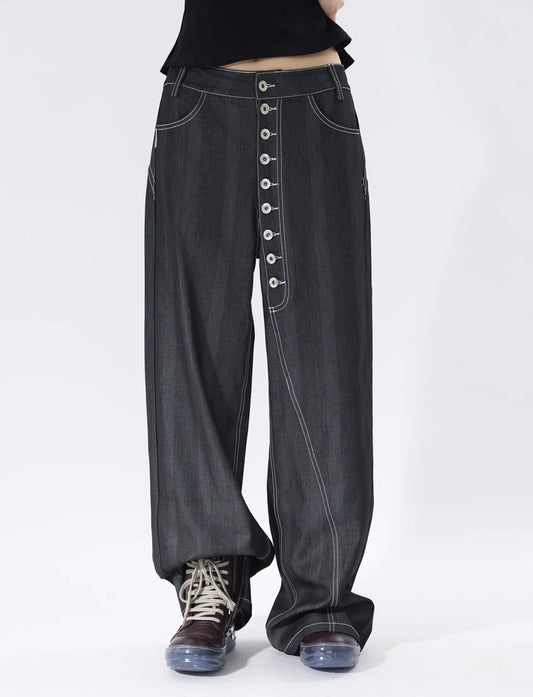 TOPSTITCH MULTI-BUTTON DENIM PANTS