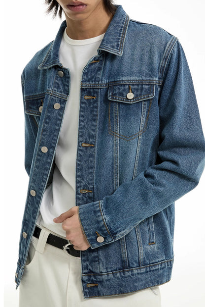 BLUE WASHED DISTRESSED DENIM JACKET