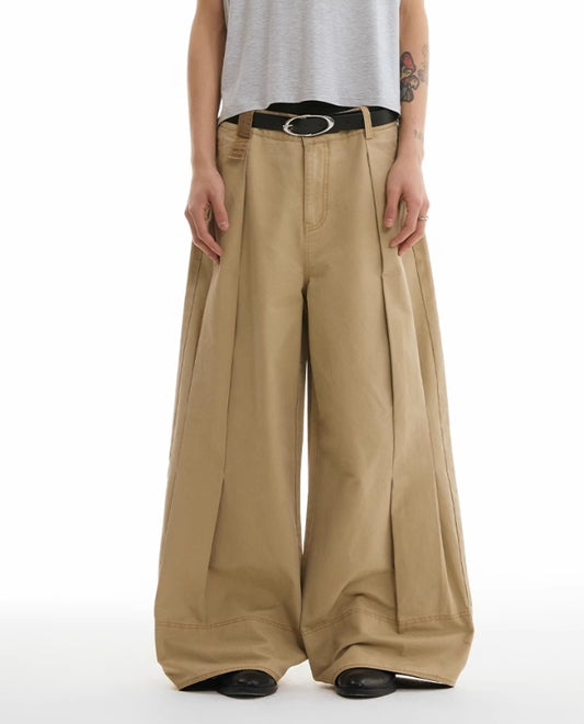 VERTICAL PLEATED LOOSE FIT WORK PANTS