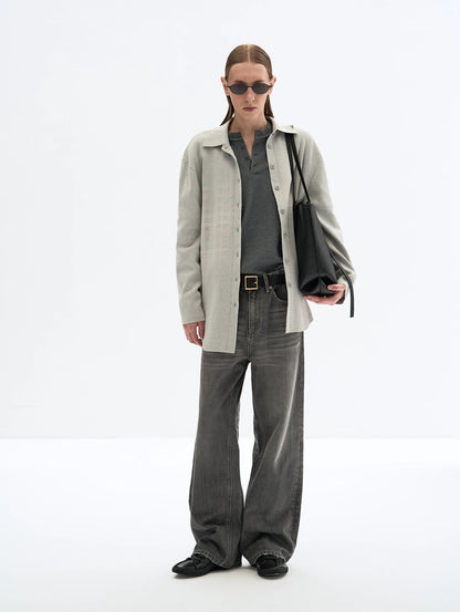 DRAPED GREY KNIT SHIRT