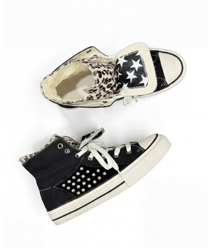 SUEDE PANEL RIVETED CANVAS SNEAKERS