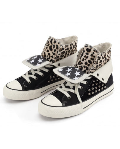 SUEDE PANEL RIVETED CANVAS SNEAKERS