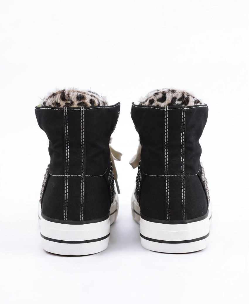 SUEDE PANEL RIVETED CANVAS SNEAKERS
