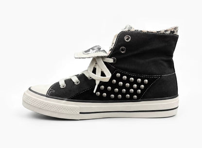 SUEDE PANEL RIVETED CANVAS SNEAKERS