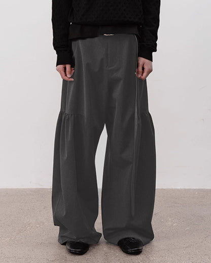 WOOL-BLEND SIDE PLEAT TAILORED PANTS