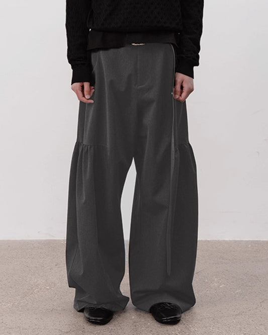 WOOL-BLEND SIDE PLEAT TAILORED PANTS