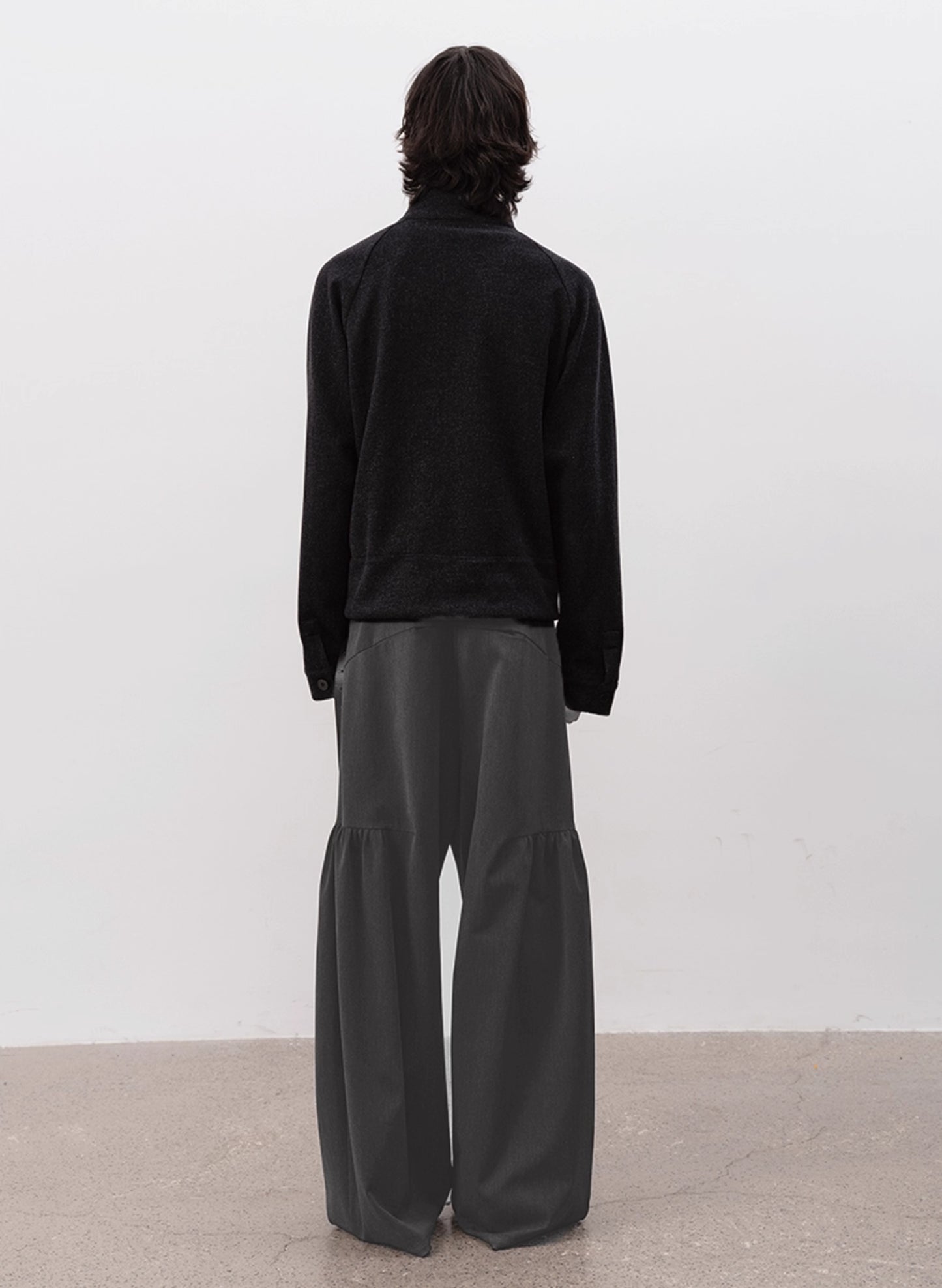 WOOL-BLEND SIDE PLEAT TAILORED PANTS