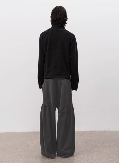 WOOL-BLEND SIDE PLEAT TAILORED PANTS