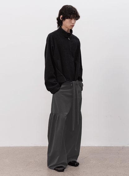 WOOL-BLEND SIDE PLEAT TAILORED PANTS