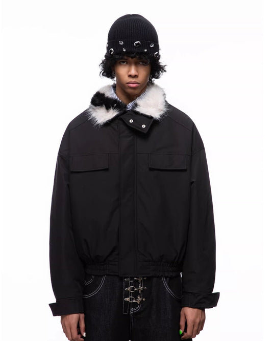 FUR COLLAR LINED ZIP JACKET