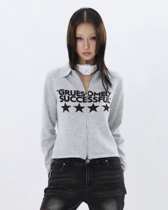 STAR ZIP CROPPED SWEATER