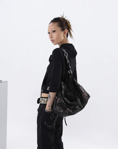 PLEATED MICROFIBER GRUNGE SHOULDER BAG