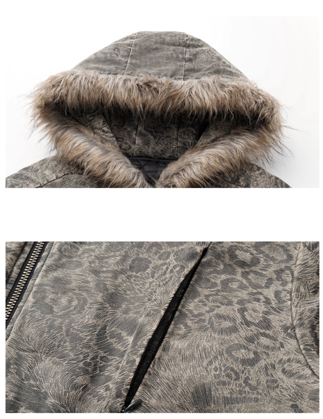 LEOPARD FUR COLLAR BOMBER JACKET