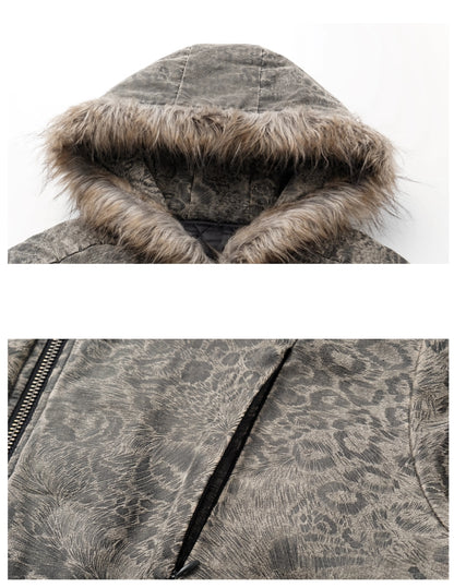 LEOPARD FUR COLLAR BOMBER JACKET