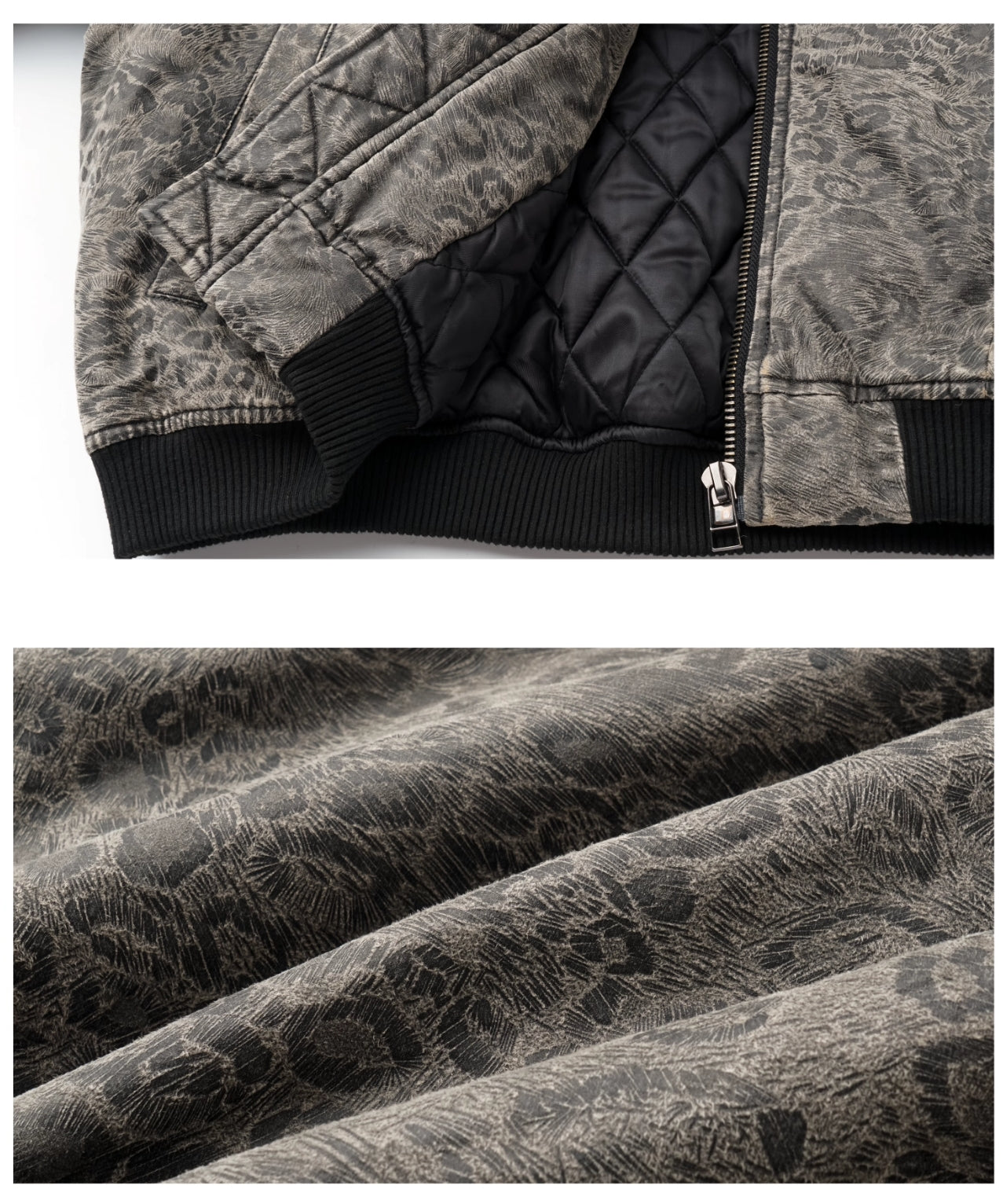 LEOPARD FUR COLLAR BOMBER JACKET
