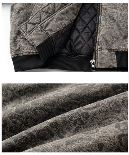 LEOPARD FUR COLLAR BOMBER JACKET