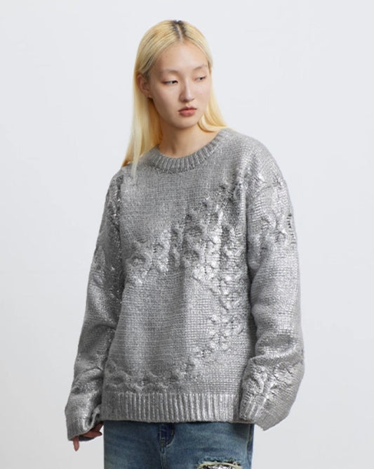 METALLIC COATED IRREGULAR PATTERN SWEATER