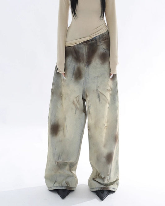 STAIN DYED TWILL COTTON JEANS
